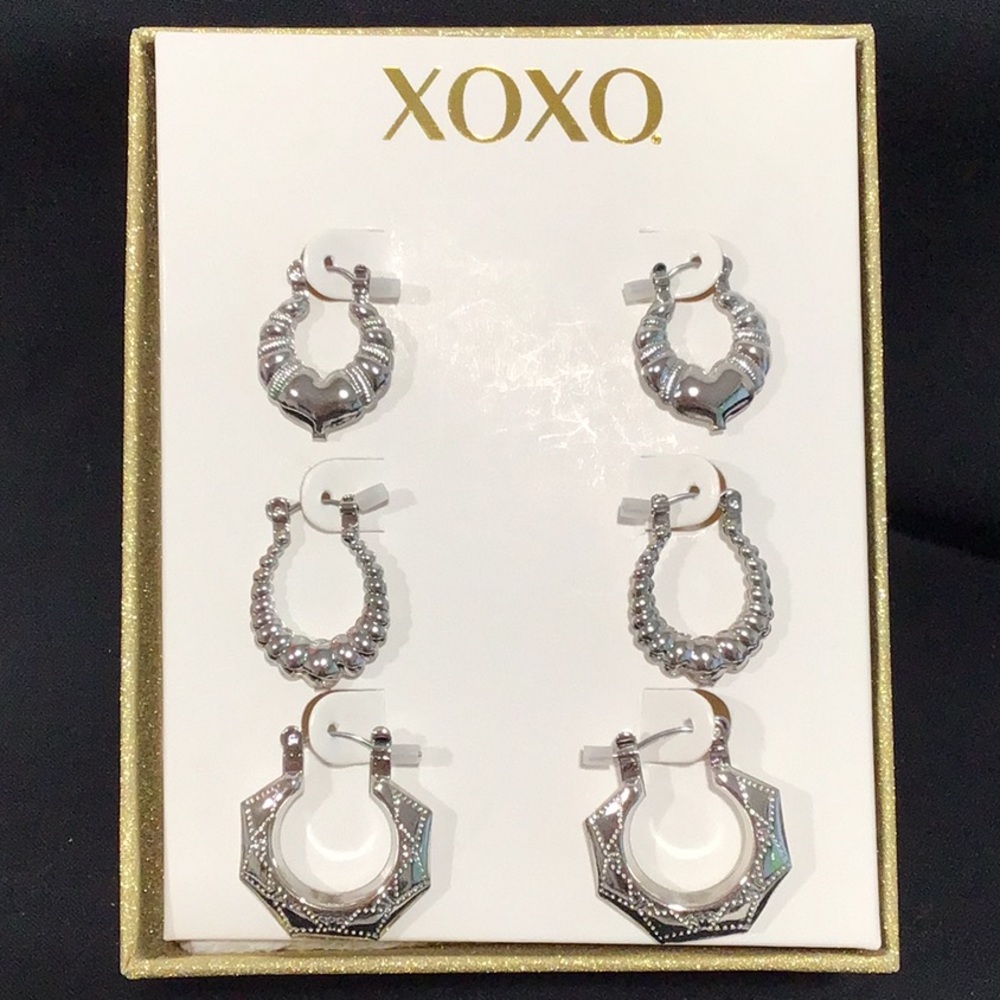 NIB Set‎ of 3 Pair of Silver Plate Hoop Earrings